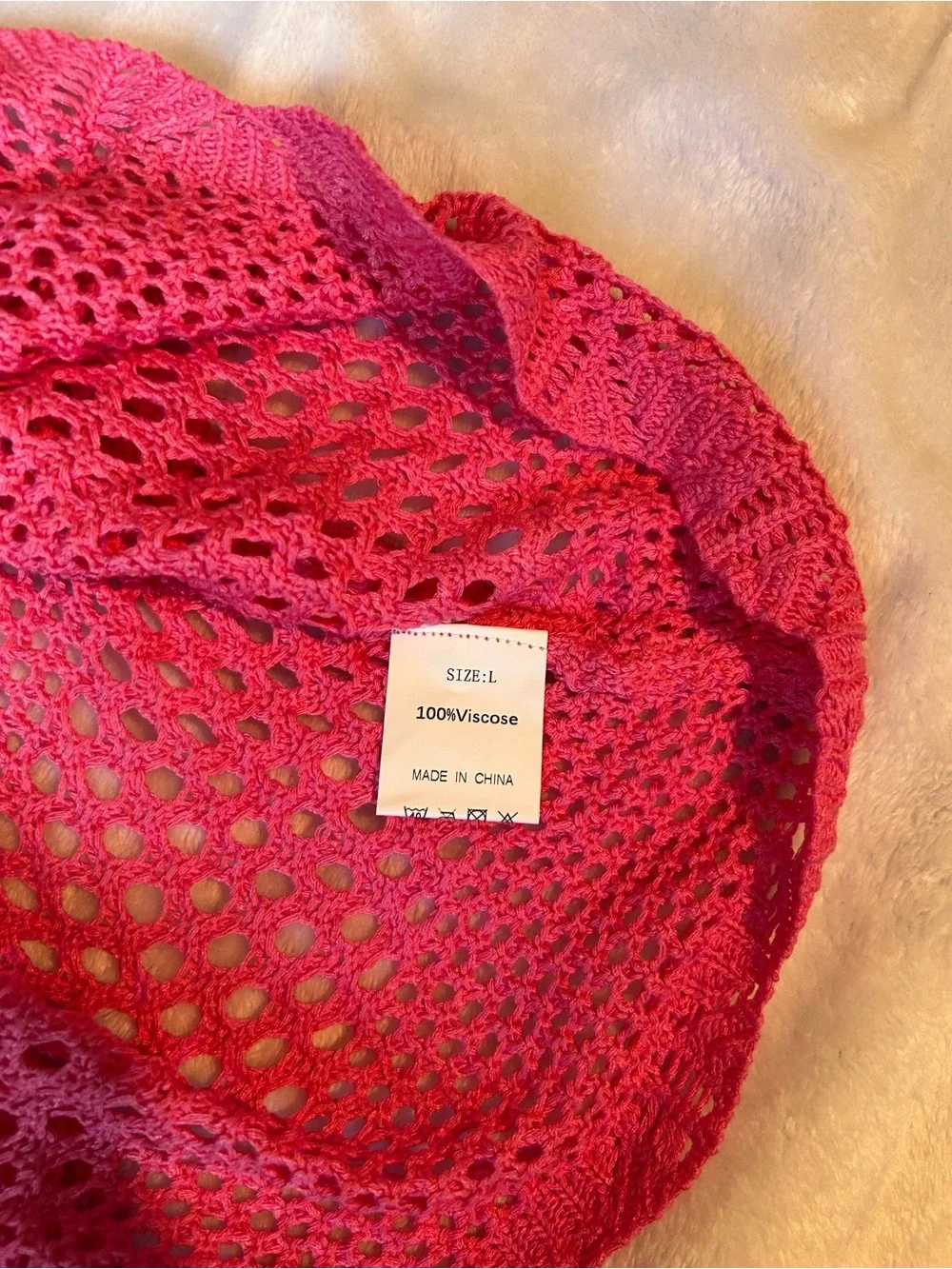Women's Hot Pink Crochet Swim Cover-Up Tunic
